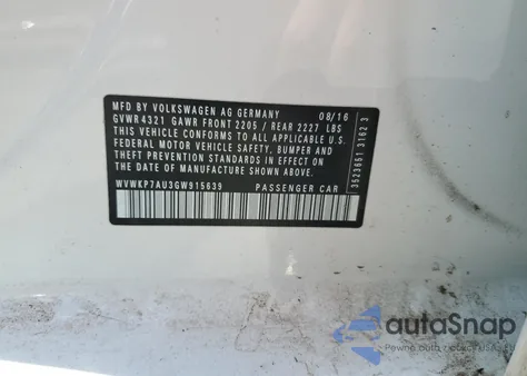 2016 Volkswagen E-Golf Se из США, поврежденный, VIN WVWKP7AU3GW915639